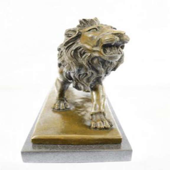 African Lion Bronze Sculpture on Marble Base Figure