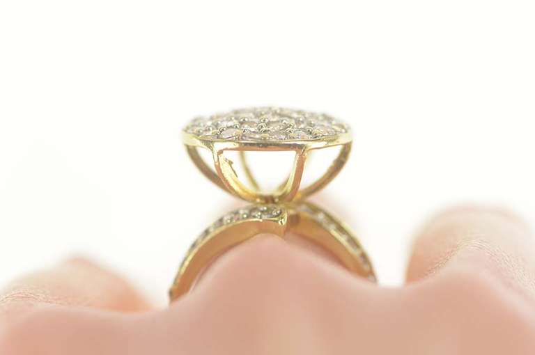 10K Yellow Gold Pave Round Raised Cluster Cocktail CZ Ring