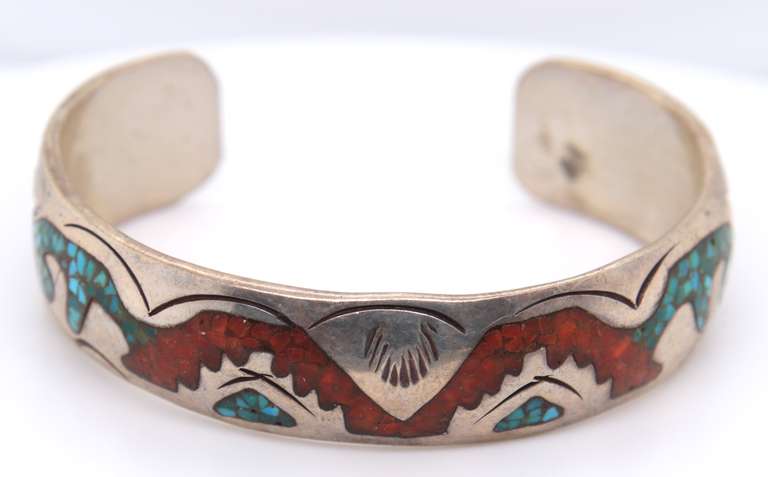 Vintage Sterling Silver Signed American Indian Cuff Bangle