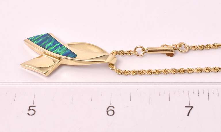 Gorgeous Inlaid Opal Pendant & Chain in 14KT