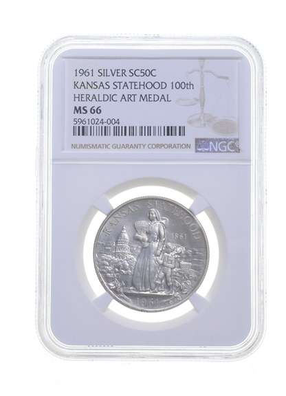 MS66 1961 Kansas Statehood Silver So Called Half Dollar - Graded NGC
