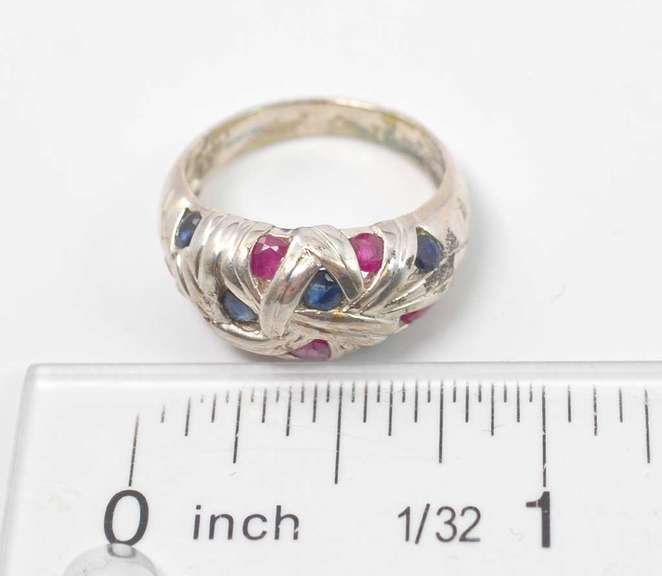 Weaved Style Blue And Pink Gemstone Sterling Silver Ring