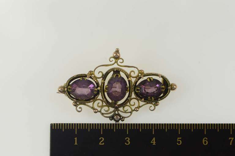 Gold Filled Victorian Sim. Amethyst Ornate Scroll Filigree Pin/Brooch
