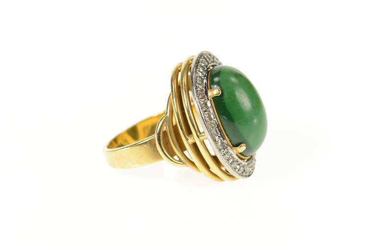 18K Yellow Gold Aventurine Diamond Halo Ornate Cocktail Ring