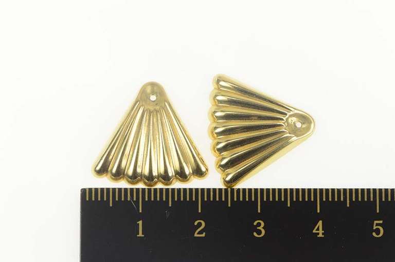 14K Yellow Gold Scalloped Fanned Grooved Stud Enhancer Earrings