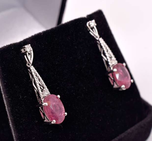 Enamoring 6.34CTW Ruby & 0.17CTW Diamond Dangling Earrings in Sterling Silver