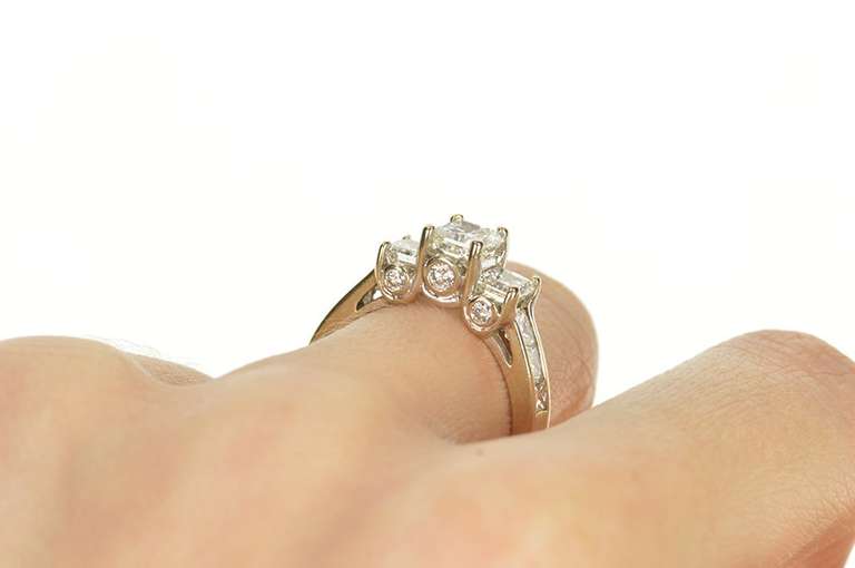 14K White Gold 2.49 Ctw Radiant Three Stone Diamond Engagement Ring