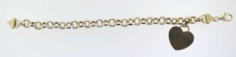 Italian Sterling Silver Rolo Chain hear charm Bracelet