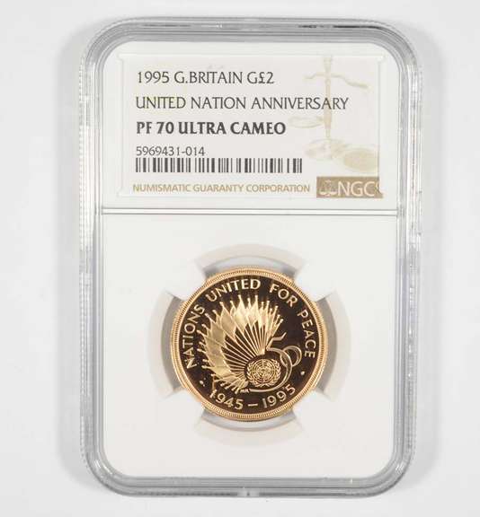PF70 UCAM 1995 Great Britain 2 Gold Pounds United Nation Anniv NGC
