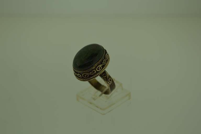 Sterling Silver Oval Green Stone Ring