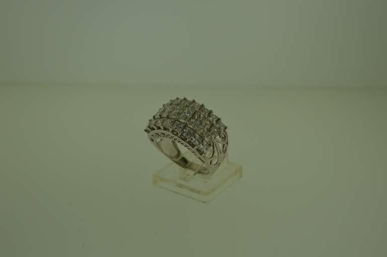 Sterling Silver Three Row Crystal Wide Ring