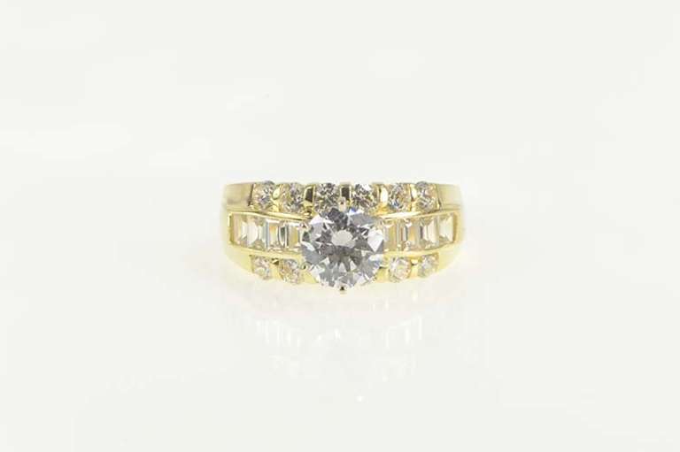 14K Yellow Gold Round Baguette Flashy Travel Engagement Ring