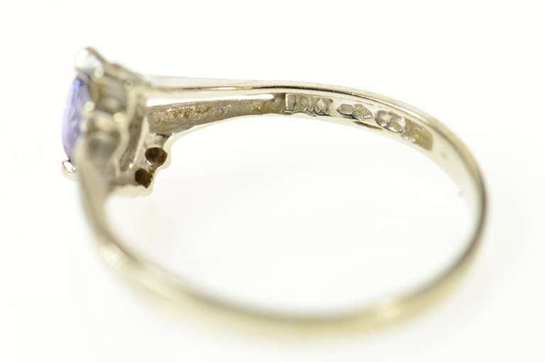 10K White Gold Marquise Tanzanite Diamond Bypass Ring