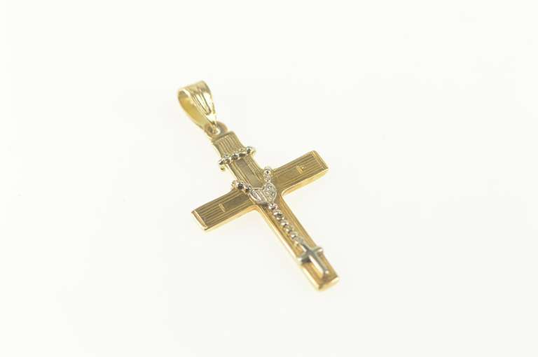 14K Yellow Gold Catholic Crucifix Rosary Accent Cross Symbol Pendant