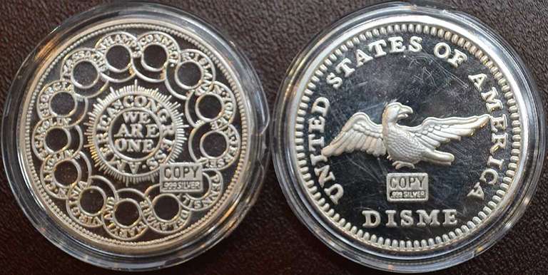 Lot Of 2, 2 Ounce Silver Commemorative Replica Coins Of Historical US Coins