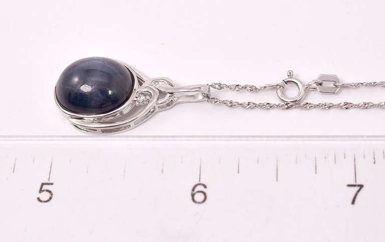 Precious 11.07CTS Cabochon-Cut Star Sapphire & 0.04CTS  Diamond Pendant Necklace in Sterling Silver