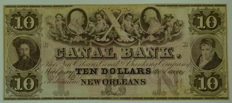 1800's Ten Dollars Canal Bank New Orleans LA Obsolete Currency Note