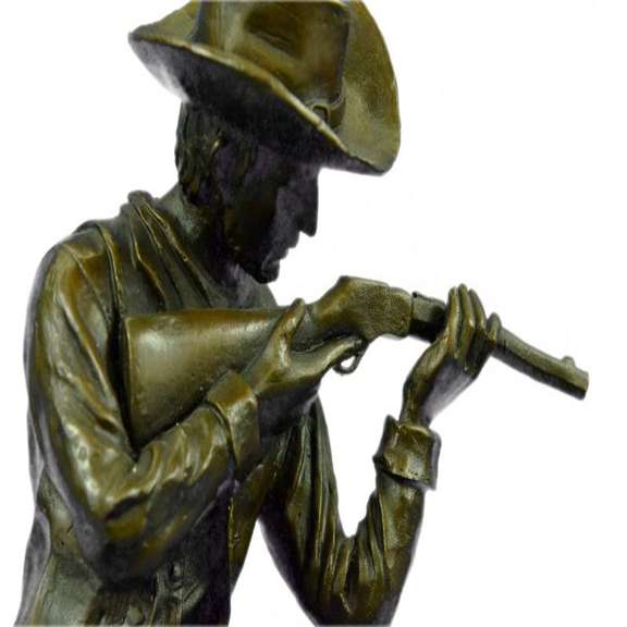 Cowboy With Gun Bullet Rifle Shooting Range Bronze Sculpture