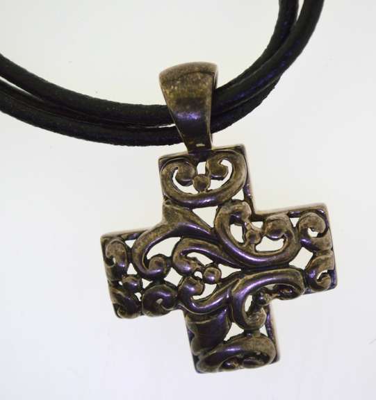 Sterling silver Cross Pendant Black Leather cords Chocker