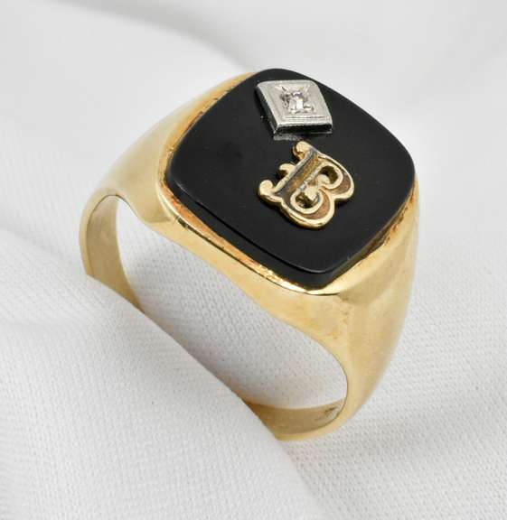 Man's Classic Black Onyx Initial Ring
