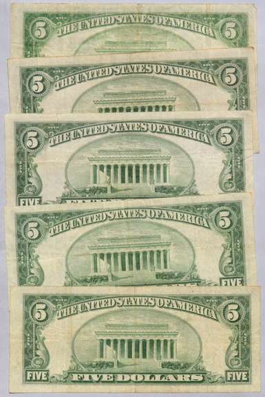 2 Each 1934 1934 A C &1953 Series $5 Silver Certificates