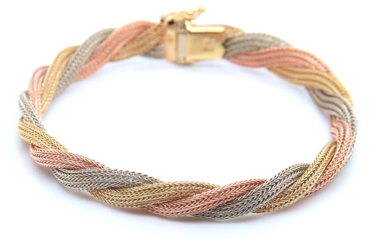 Powerful Tri Color Gold Woven Mesh Bracelet