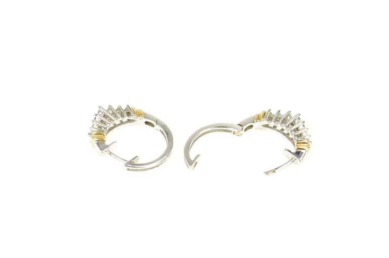 14K White Gold 0.48 Ctw Diamond Two Tone Huggies Hoop Earrings