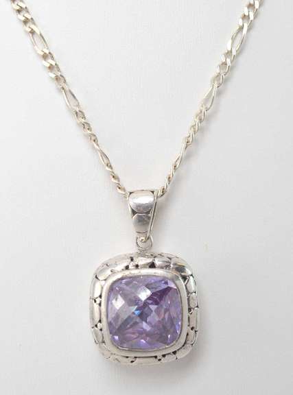 Large Purple Pendant & Chain, Sterling