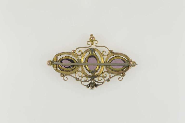 Gold Filled Victorian Sim. Amethyst Ornate Scroll Filigree Pin/Brooch