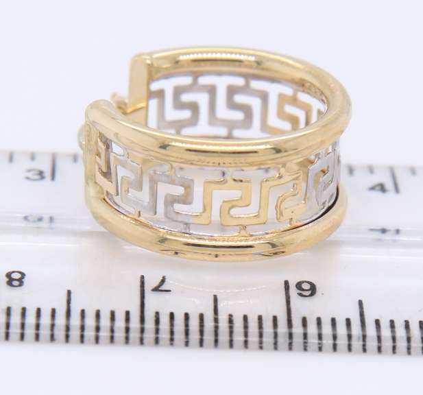 Fantastic Yellow Gold Greek Key Design Hoop Earrings