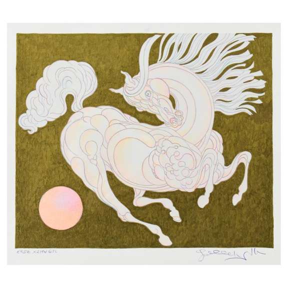 Guillaume Azoulay, "Etude XZMN" Framed Original Hand Colored Drawing with Hand Laid Gold Leaf, Hand Signed with Letter of Authenticity