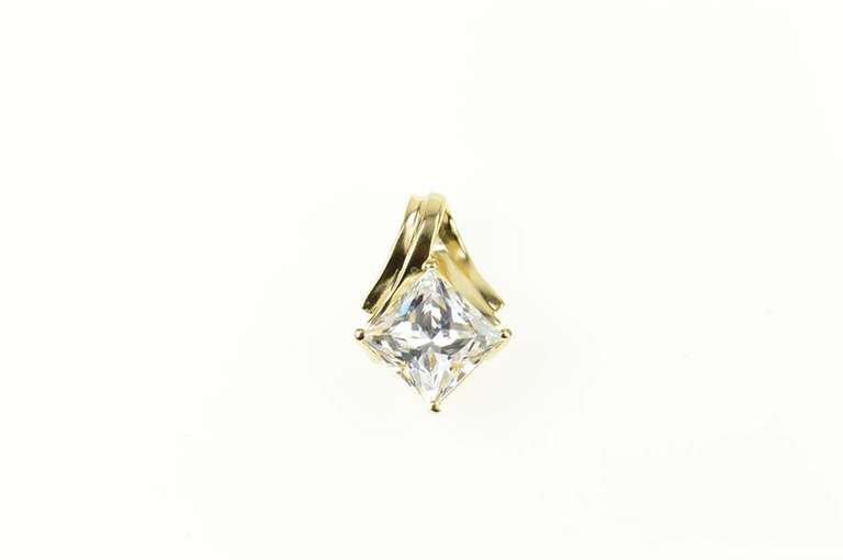 14K Yellow Gold Princess Cubic Zirconia Solitaire Classic Pendant