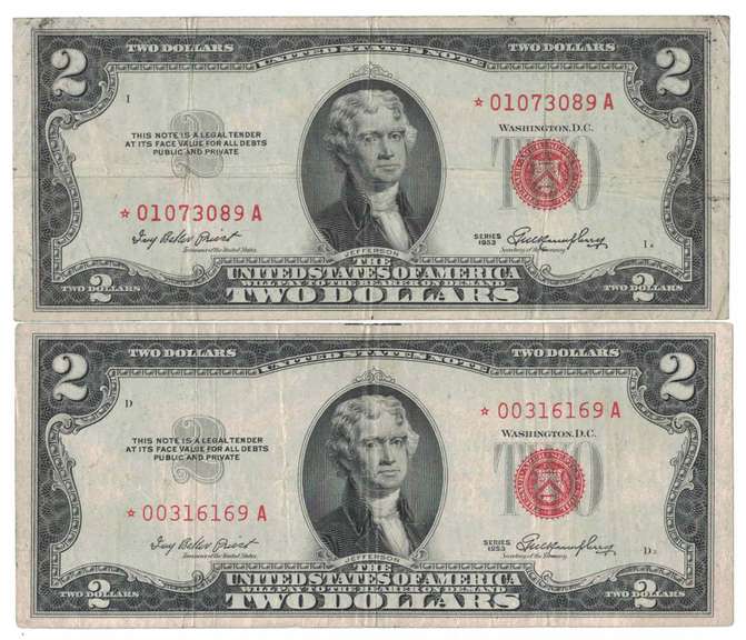 1953 Red Seal $2 Bill lot of Two(2)