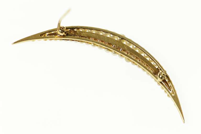 14K Yellow Gold 0.81 Ctw Victorian Diamond Pearl Moon Pin/Brooch