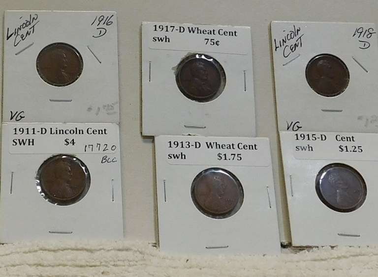 6 ea D Mint Lincolns 1911-D to 18-D