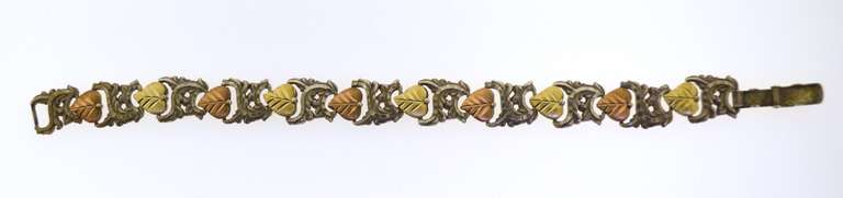 Sterling Silver , 12KT Yellow And Rose Gold Leaf Stem Bracelet