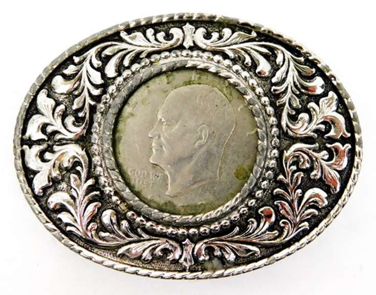 1972 Eisenhower Silver Dollar Belt Buckle