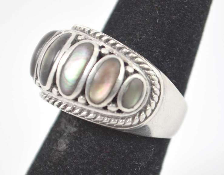 Ornate 7 Gemstones In Sterling Silver Ring