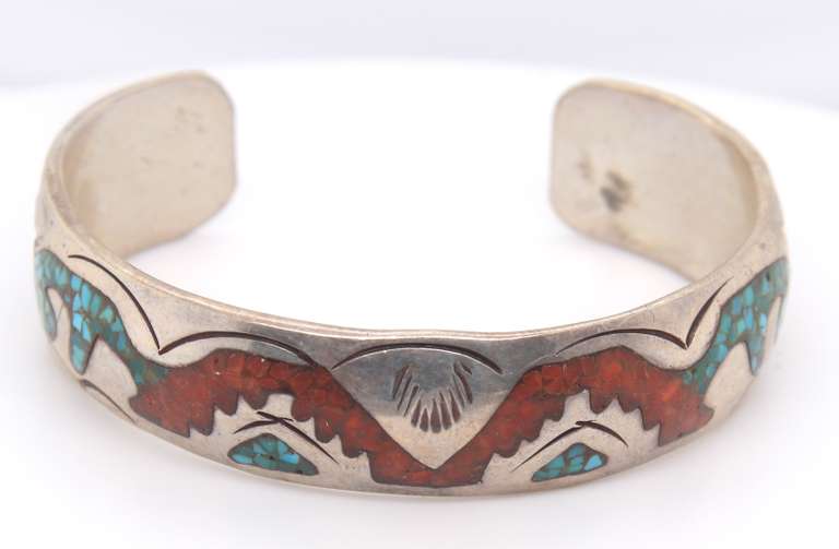Vintage Sterling Silver Signed American Indian Cuff Bangle