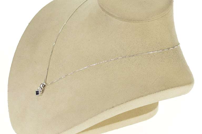 10K White Gold Princess Sapphire Cluster Diamond Accent Pendant