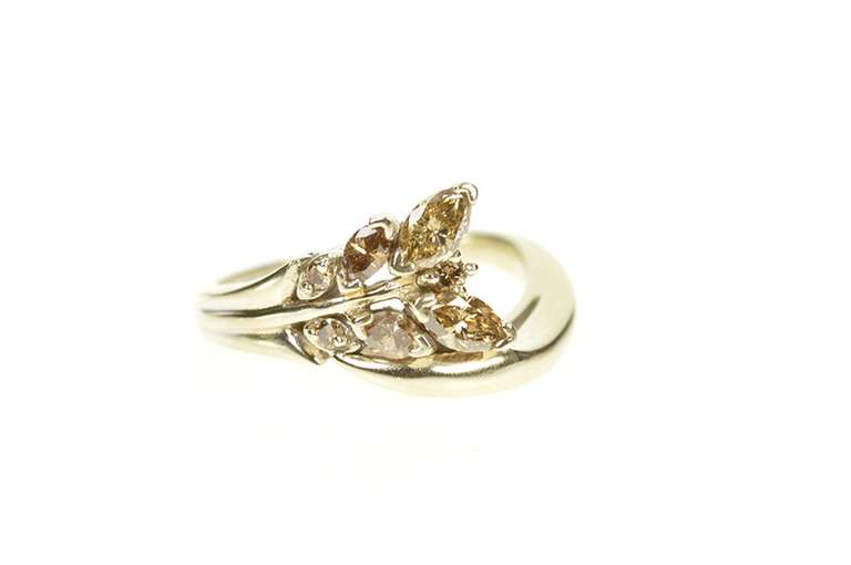 14K Yellow Gold 0.54 Ctw Fancy Brown Diamond Vine Bypass Ring