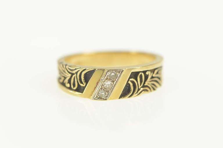 14K Yellow Gold Diamond Ornate Leaf Vine Scroll Wedding Ring