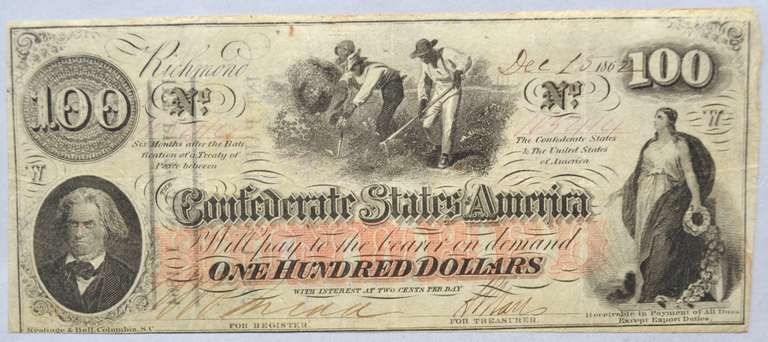 $100 1862 Series Confederate States Note