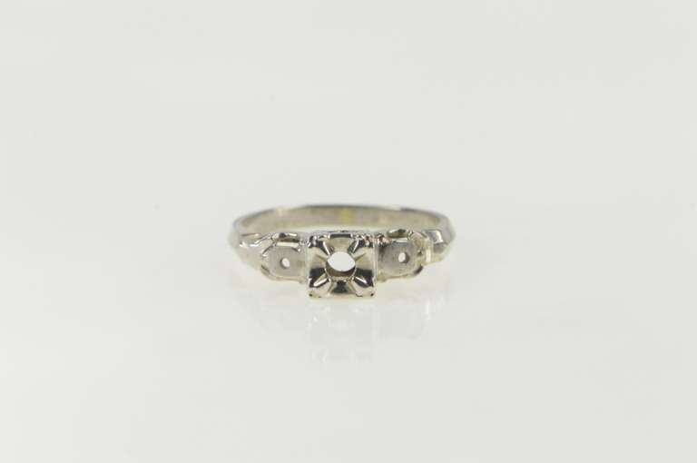 14K White Gold Vintage NOS 1950's Engagement Setting 2.5mm Ring