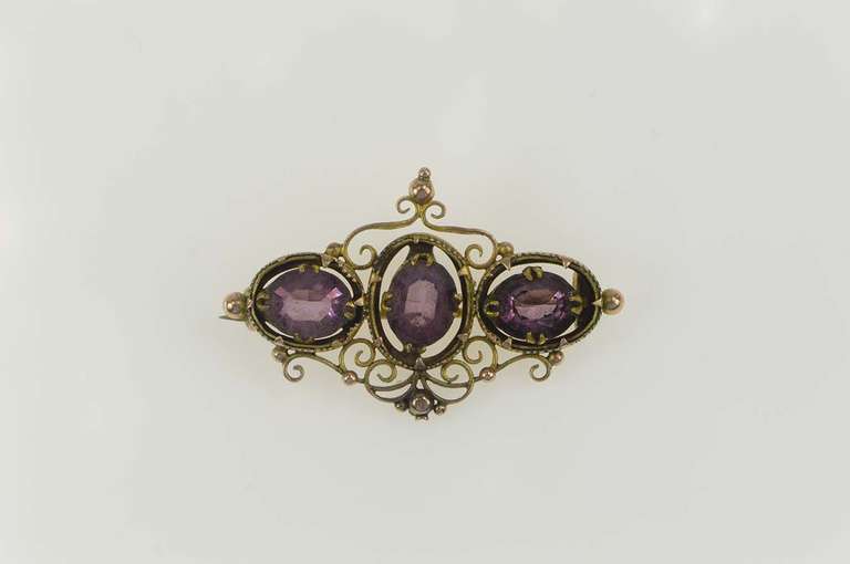 Gold Filled Victorian Sim. Amethyst Ornate Scroll Filigree Pin/Brooch