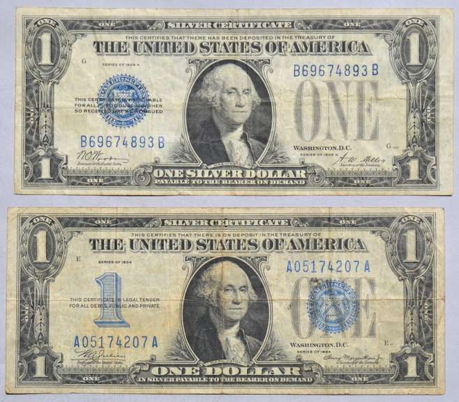 2 Types $1 Funnyback Silver Certificates