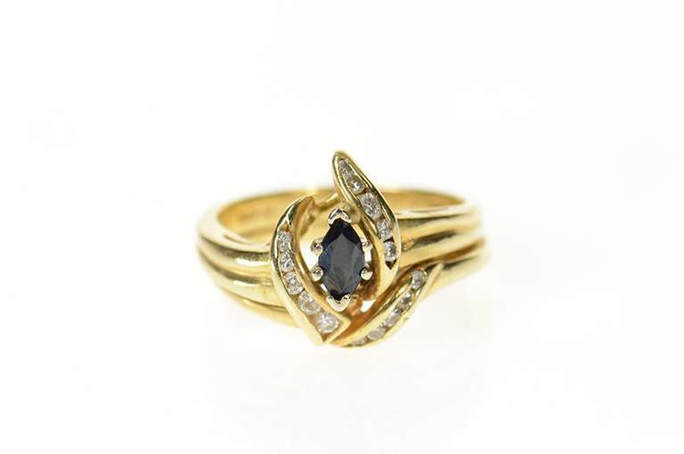 14K Yellow Gold Marquise Sapphire Diamond Bridal Set Ring