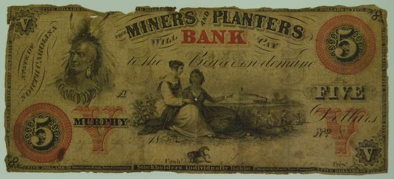 1860 Five Dollars $5 Miners and Planters State of North Carolina