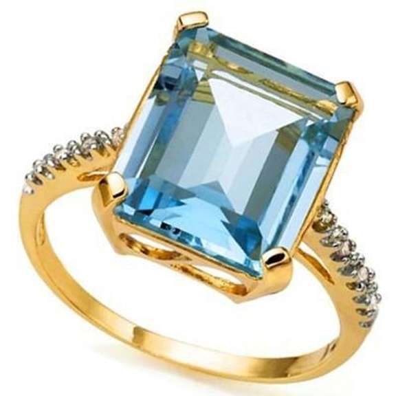 CLOSEOUT OFFER: 7.83 CARAT BLUE TOPAZ & GENUINE DIAMOND 10KT SOLID GOLD YELLOW GOL