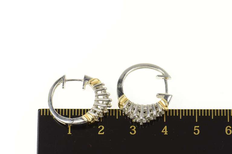 14K White Gold 0.48 Ctw Diamond Two Tone Huggies Hoop Earrings